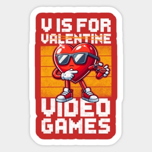 V Is For Video Games Funny Gamer Boys Valentines Day Kids Sticker